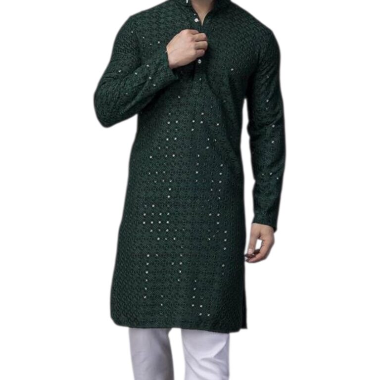 Party wear green kurta with sequin work and embroidery