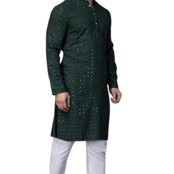 Party wear green kurta with sequin work and embroidery