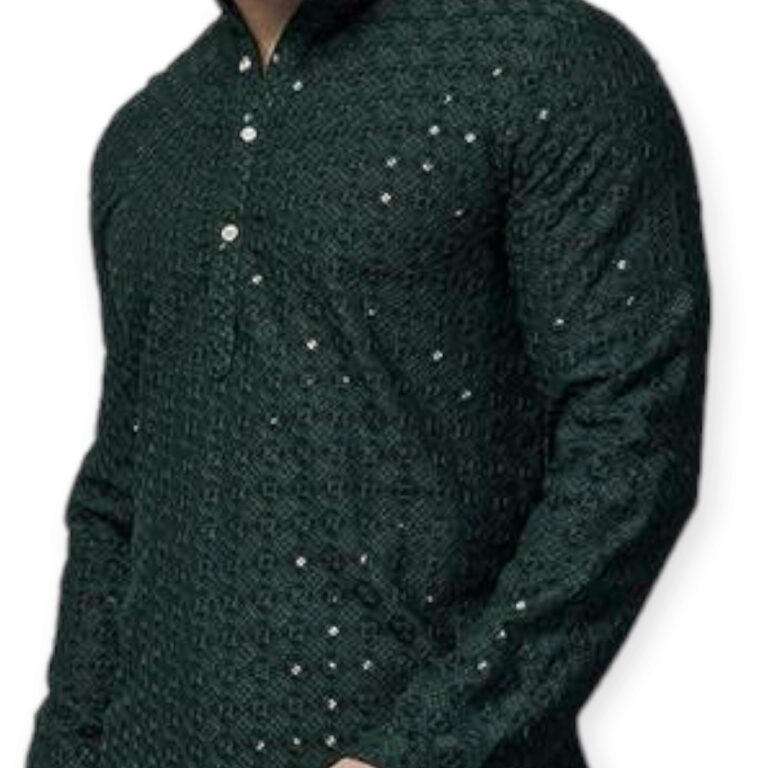 Premium cotton Sequin green kurta | Men Party wear Indian attire