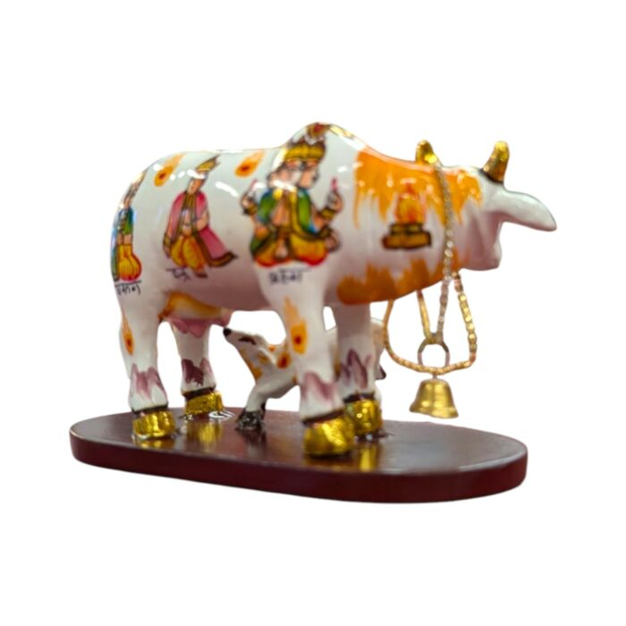 Back profile view of handpainted Kamdhenu Idol