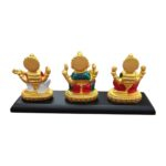Back profile view of Gold Plated Lakshmi Ganesh Saraswati Idol | 3 inch Statue on a Platform | Diwali Gift