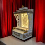 White Gold colored Led backlit MDF temple | Puja Mandir for home