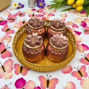 4 Metal jars with tray gift set | Diwali Gift set