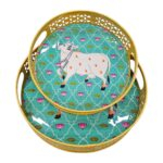 2 Metal Pichwai art work tray set | Diwali Gift
