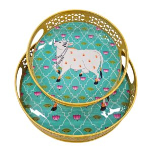 2 Metal Pichwai art work tray set | Diwali Gift
