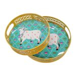 2 Metal Pichwai art work tray set | Diwali Gift