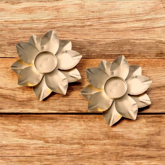 Pair of Golden Diya in Lotus shape for Diwali Decor in Canada