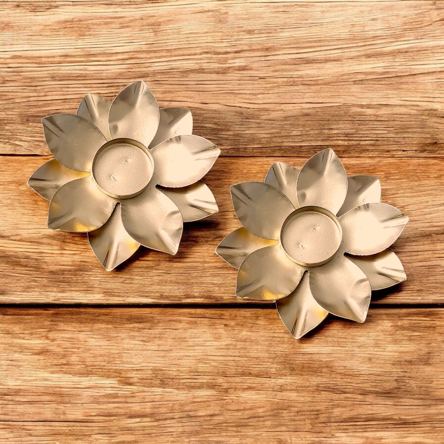 Pair of Golden Diya in Lotus shape for Diwali Decor in Canada