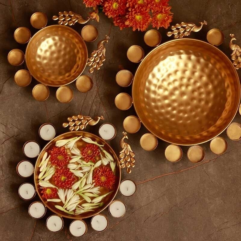 Peacock urli diya bowl set of 3 in golden finish – festive home décor Peacock urli diya bowl set of 3 in golden finish – festive home décor Canada USA