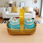 2 Container Metal Jars with Pichwai art work with cow | Dry fruit serving set | Diwali Gift