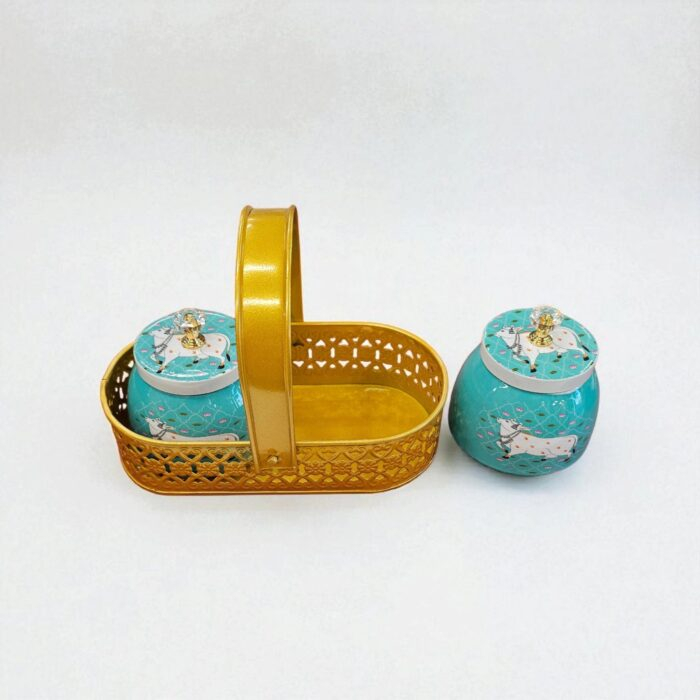 Pichwai style container Metal Jar sets | Diwali Gift | House warming Gift