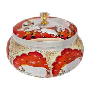 Pichwai Art Metal Container with Lid - Colorful Indian Traditional Design for Home Decor