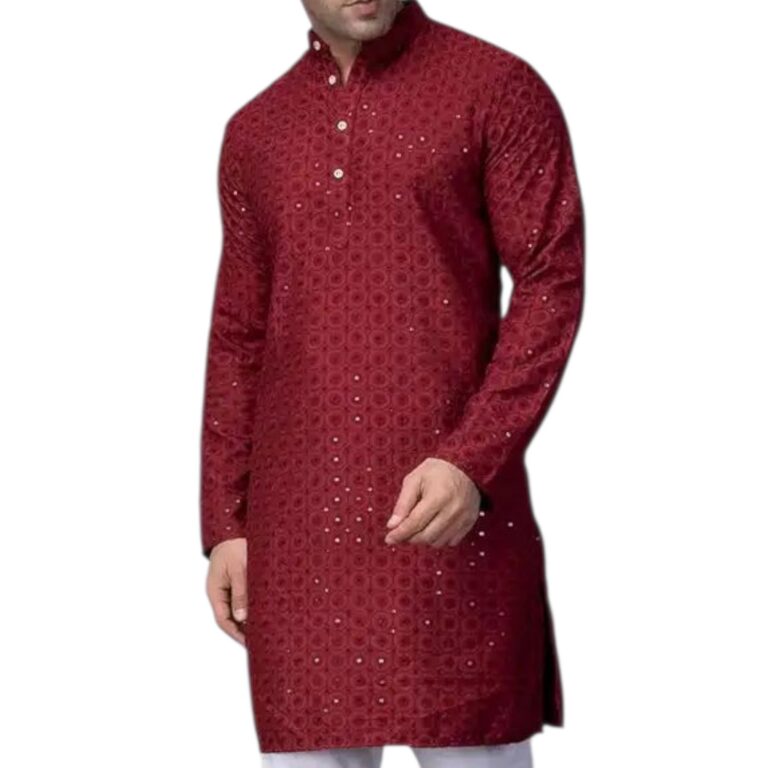 Side profile view of red men kurta