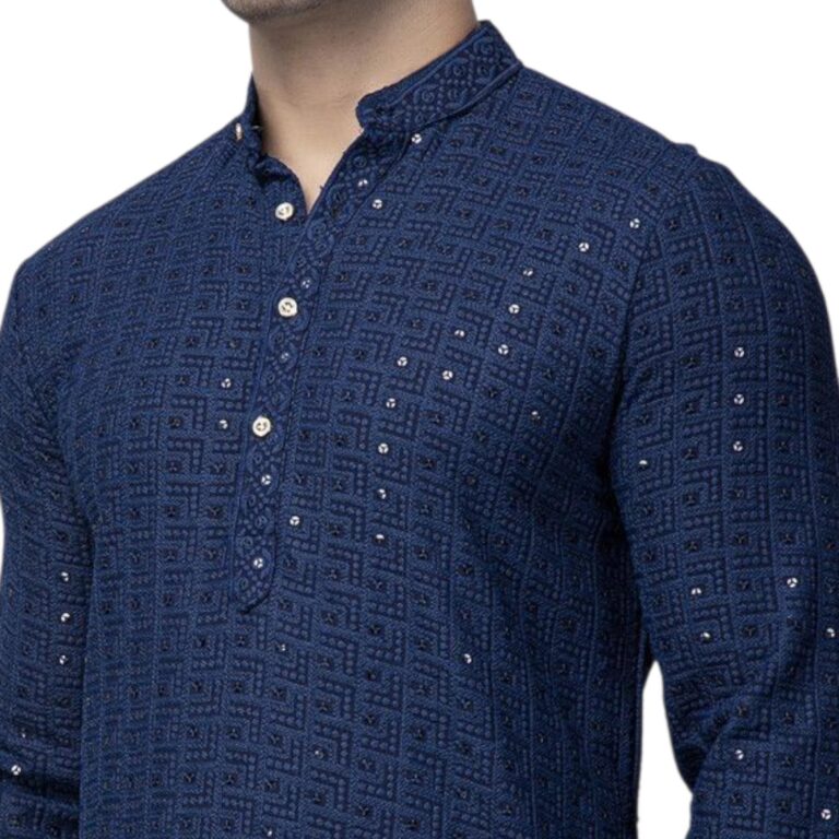 Premium cotton Sequin Blue kurta | Men Party wear Indian attire
