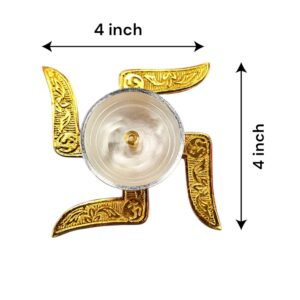 Dimensions of Gold and silver plated swastik Diya Lamp for return Gifts