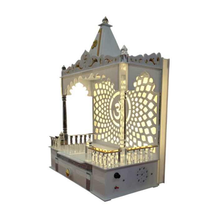 Side profile view of acrylic mandir for home