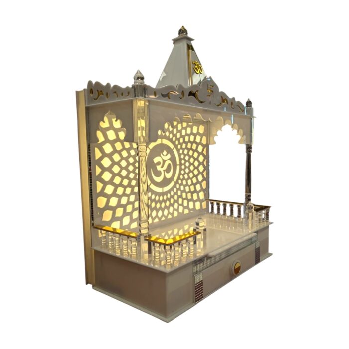 Side profile view of acrylic mandir with led for home | Pooja Mandir for home temple