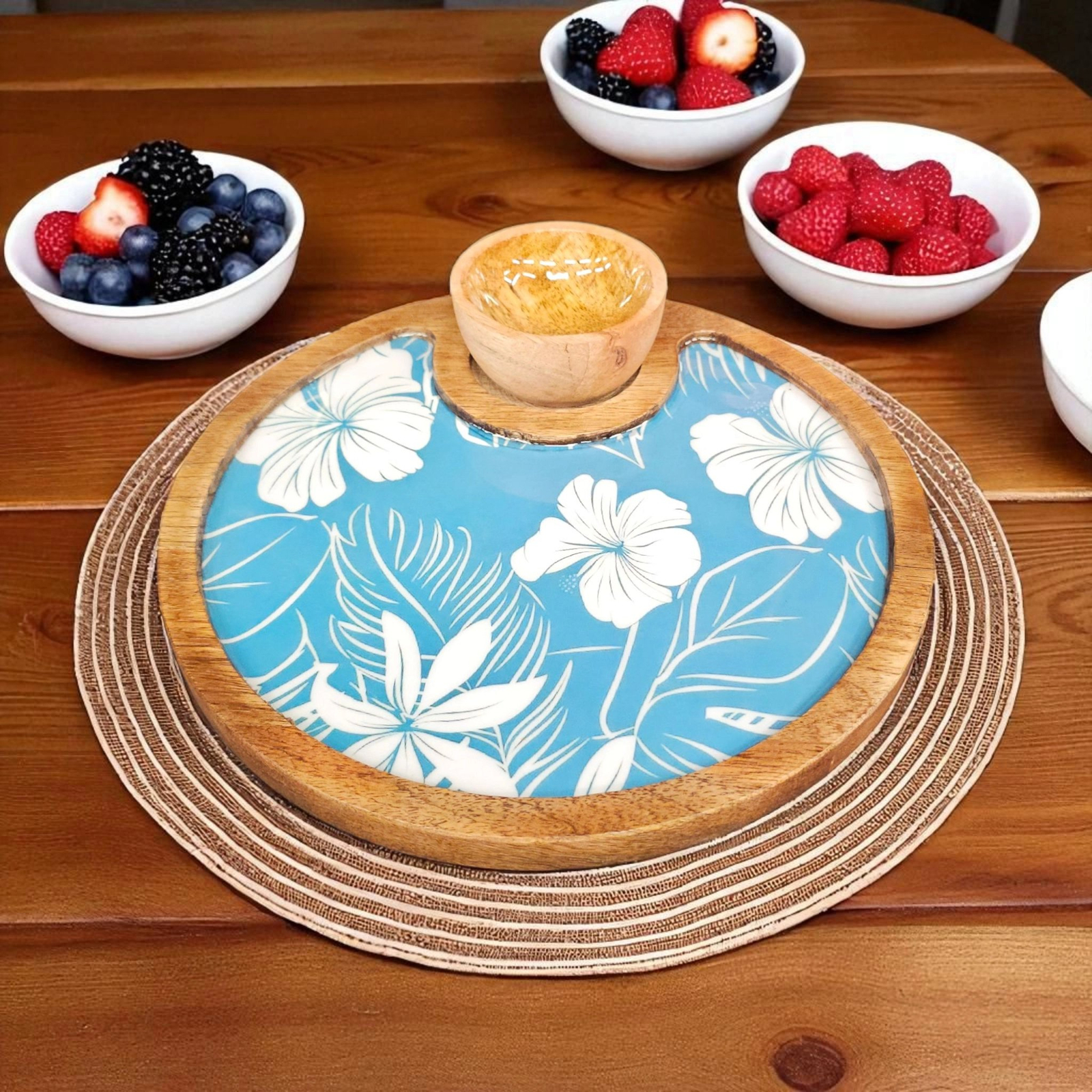 Wooden serving platter with 1 bowl Wooden serving platter with 1 bowl | Round tray | Diwali Gift | Christmas Gift