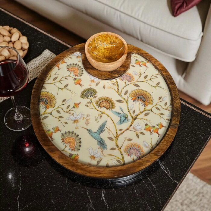 Wooden serving platter with 1 bowl | Round tray | Diwali Gift | Christmas Gift