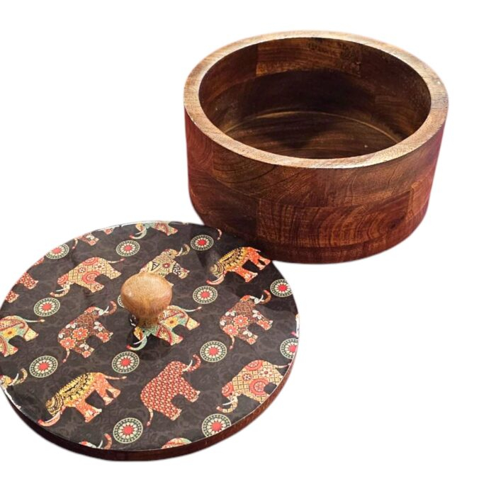 Wooden Roti Box - Mexican Tortilla holder - Elephant