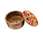 Colorful open lid of Wooden Roti Box