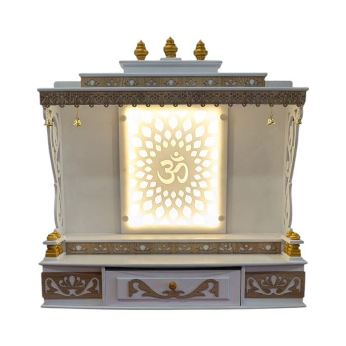 Acrylic backlit panel with laser cutting in this Home temple | Pooja mandir for home