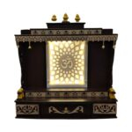 Backlit Om panel in the wooden Pooja Mandir