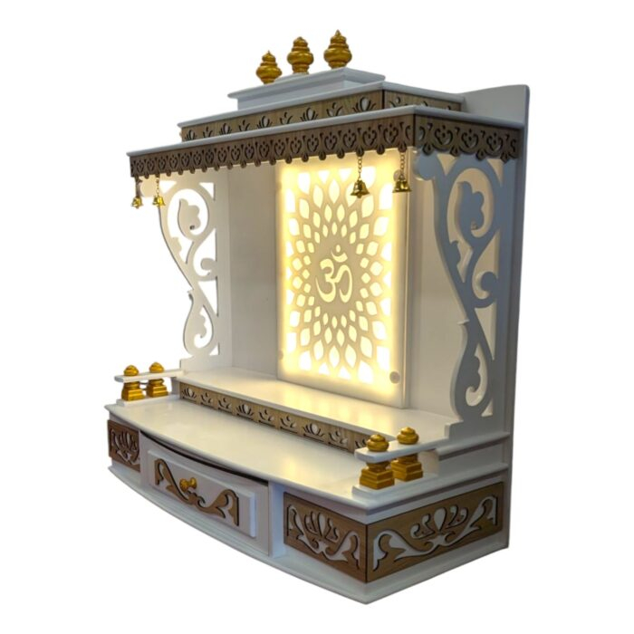 Elegant home temple with storage drawer and led powered backlit panel