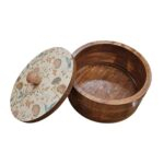 Stylish open lid of wooden roti box