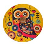 Colorful owl lid design on natural wood | Indian Chapati holder