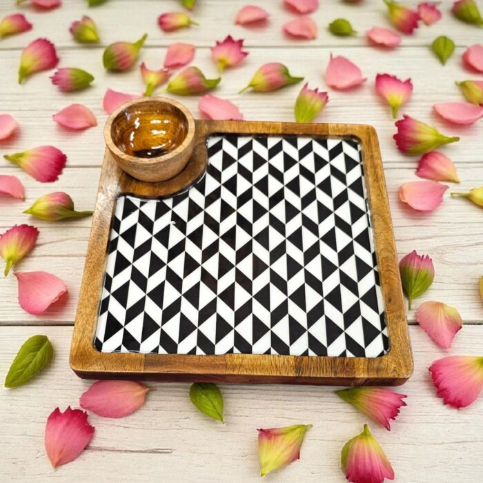 Wooden serving platter with 1 bowl square | Diwali Gift | Christmas Gift