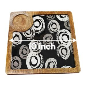 Wooden serving platter with 1 bowl square design