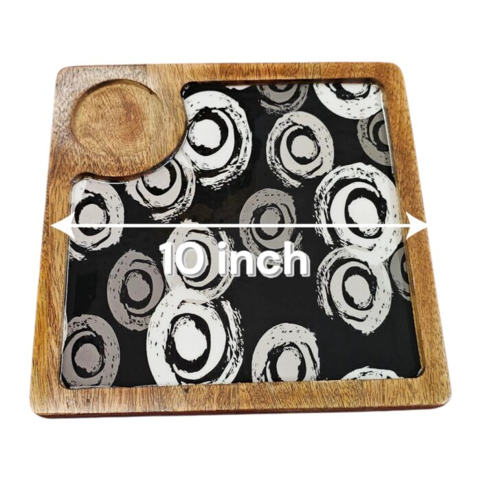 Wooden serving platter with 1 bowl square design