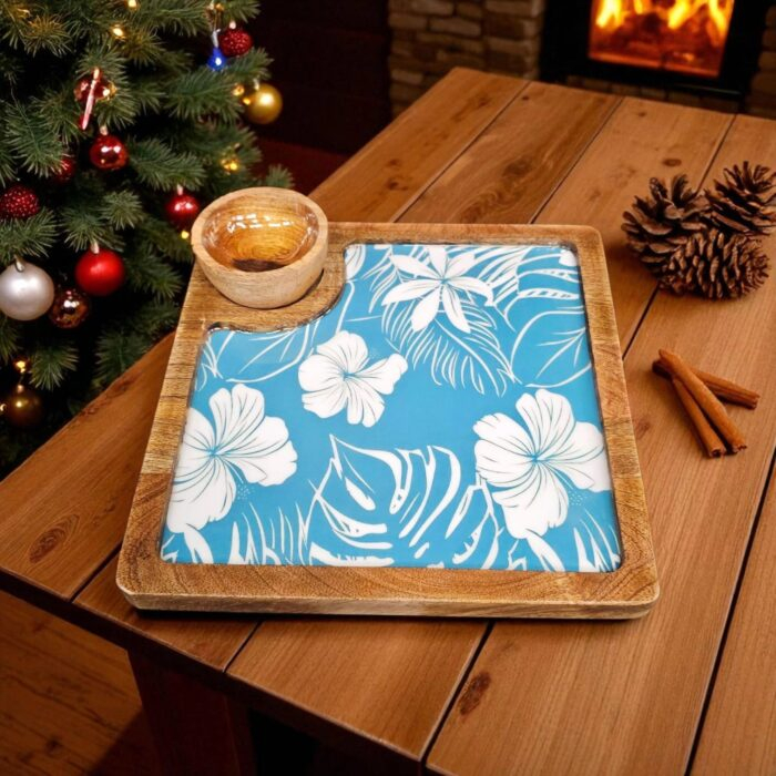 Stylish Wooden serving platter with bowl | Great Diwali Gift | Christmas Gift