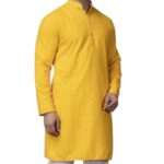Regular fit cotton kurta in yellow color