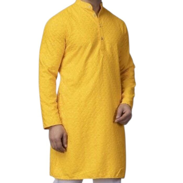 Regular fit cotton kurta in yellow color