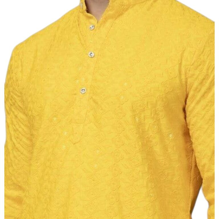 Premium cotton Sequin Yellow kurta | Men Party wear Indian attire