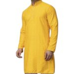 Side profile view of yellow men kurta