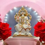 Composite marble Lakshmi Murti - 9 inch Lakshmi Idol with white gold finish