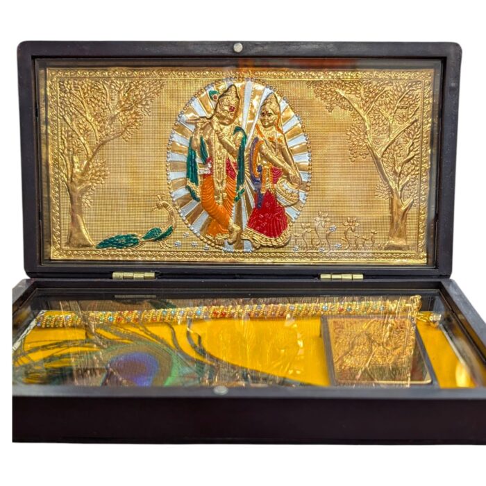 Gold Plated Divinity gift Box - Radha Krishna - Morpankh - Image 2