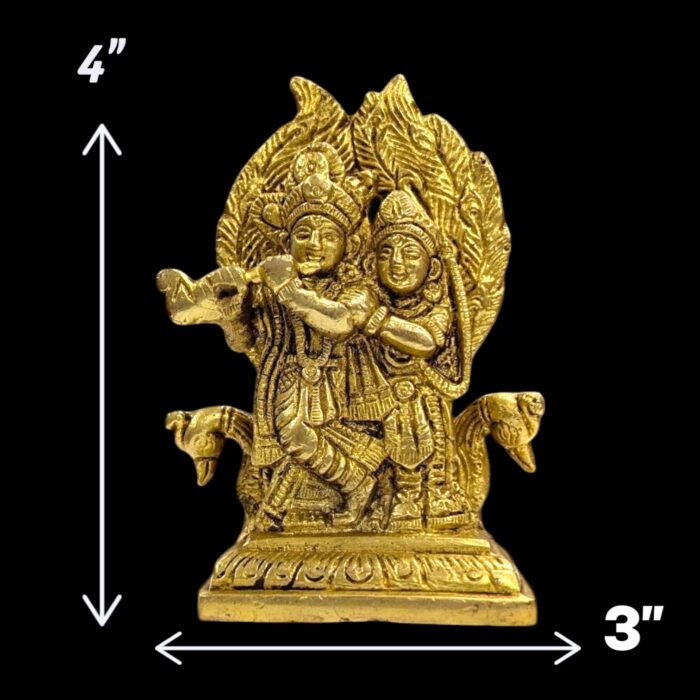 Brass Radha Krishna - with peacock - Small - Image 2