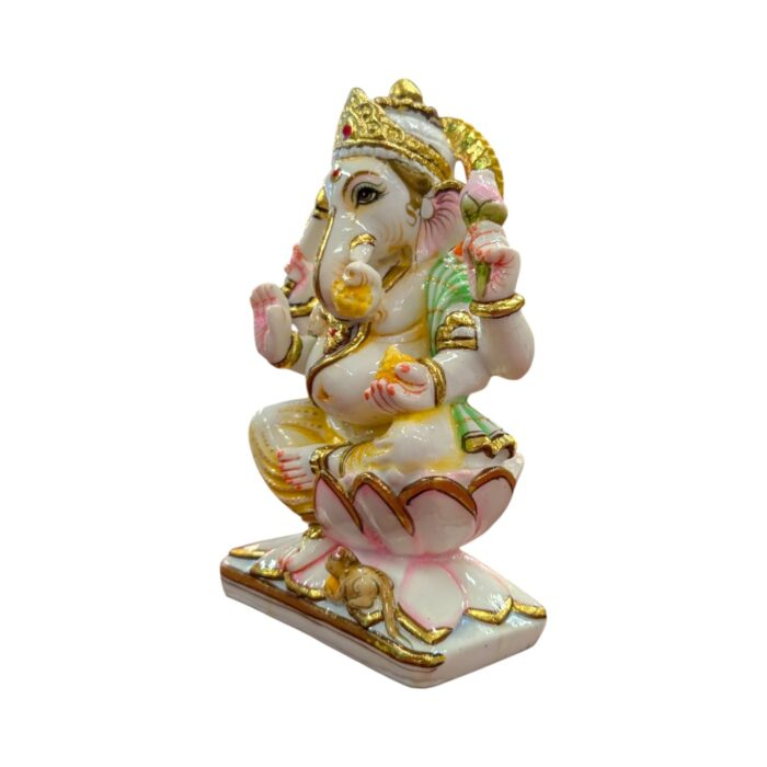 Ganesha Idol - 9.3 inch - White Gold finish | Composite Marble Murti - Image 4