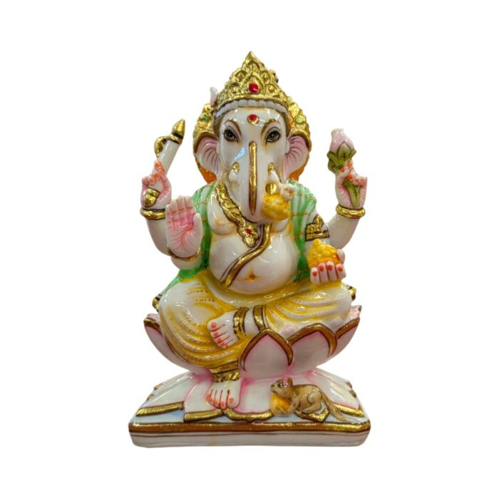 Ganesha Idol - 9.3 inch - White Gold finish | Composite Marble Murti - Image 3