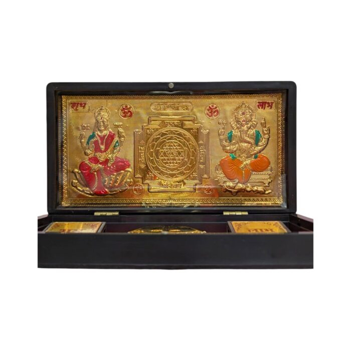 Gold Plated Divinity gift Box - Lakshmi Ganesh & Yantra - Image 2