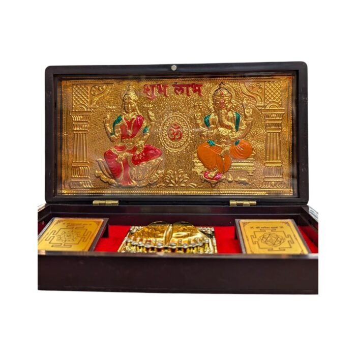 Gold Plated Divinity gift Box - Lakshmi Ganesh & Om - Image 2