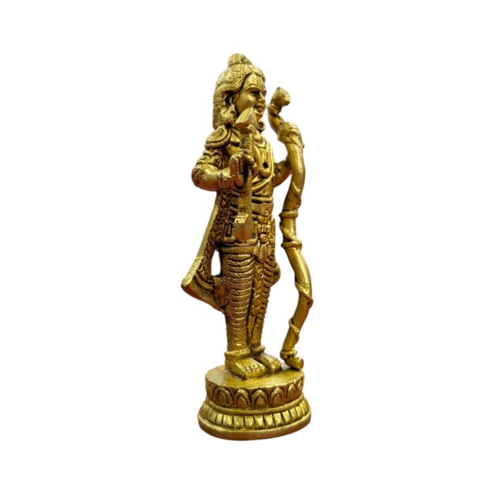 Side profile view of Brass Ram Lalla Idol