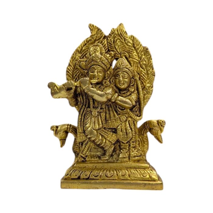 Brass Radha Krishna - with peacock - Small - Image 5