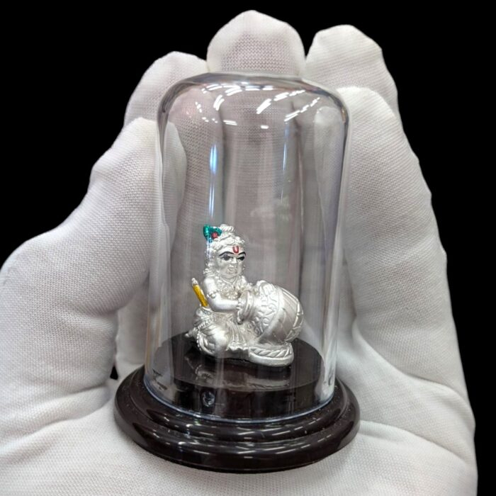 Pure silver Baby Krishna idol in dome | Silver Laddu Gopal - Image 3