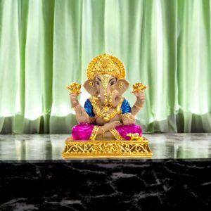 Dagdusheth Ganesha Idol - 3 Inches - Pink Dhoti | Car dashboard Idol
