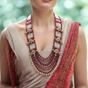Maharani haar with earring | Semi Precious ethnic Indian jewelry - Necklace and Earring Set